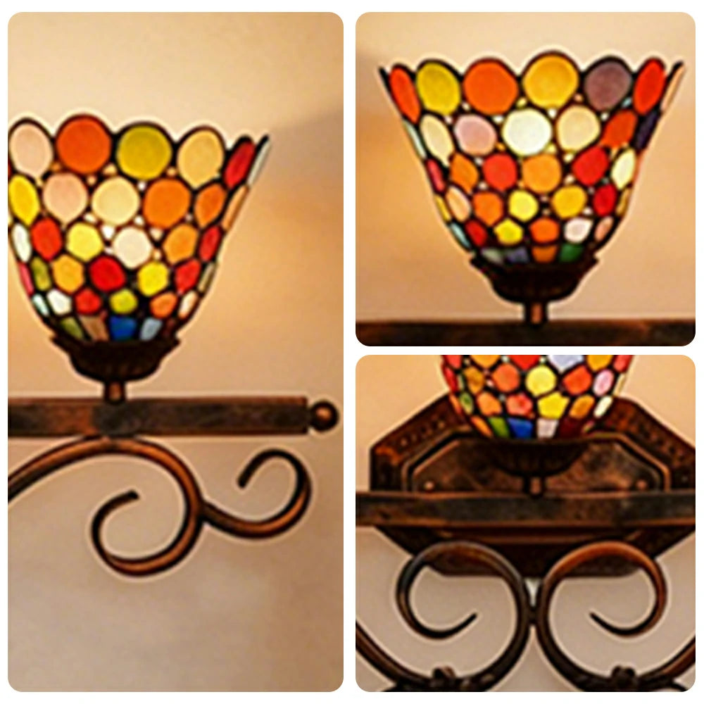 LIVARA 3-Light Stained Glass Wall Light Handcrafted Soft Ambient Vintage Lighting 63cm Bedroom Dining Living