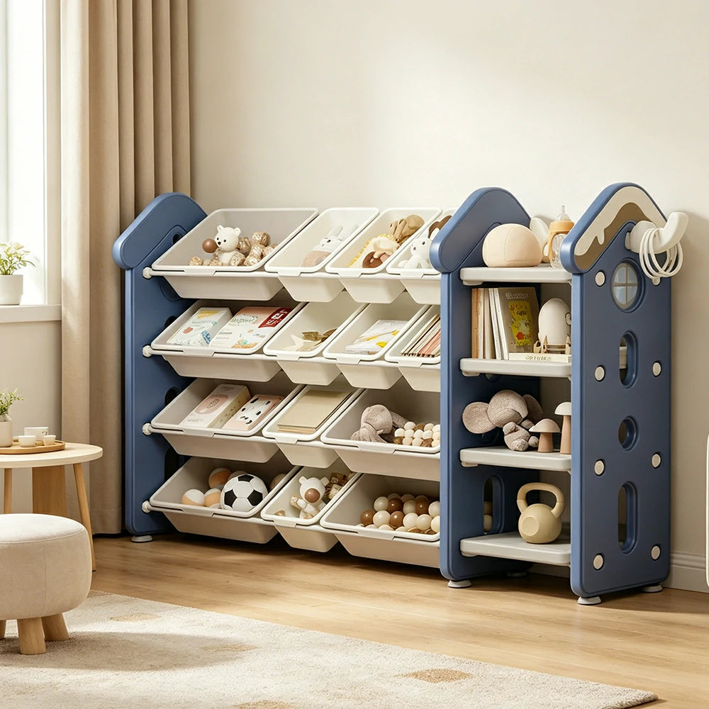 LIVARA Kids Storage Cabinet with Large Capacity Classified Storage 155cm for Kids Room Bedroom and Living Room - Blue
