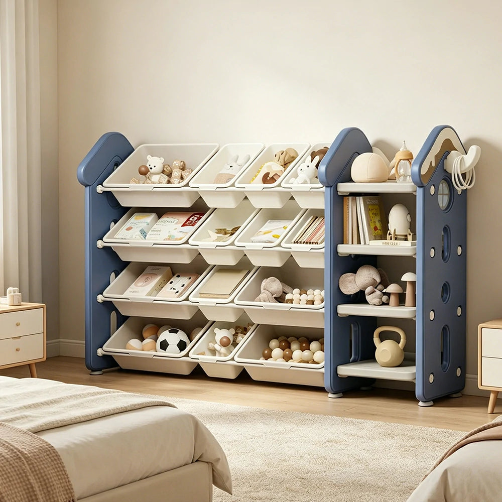 LIVARA Kids Storage Cabinet with Large Capacity Classified Storage 155cm for Kids Room Bedroom and Living Room - Blue