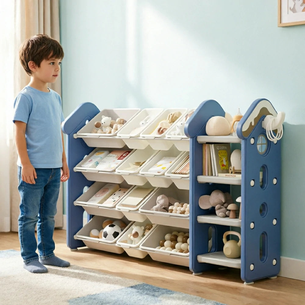 LIVARA Kids Storage Cabinet with Large Capacity Classified Storage 155cm for Kids Room Bedroom and Living Room - Blue