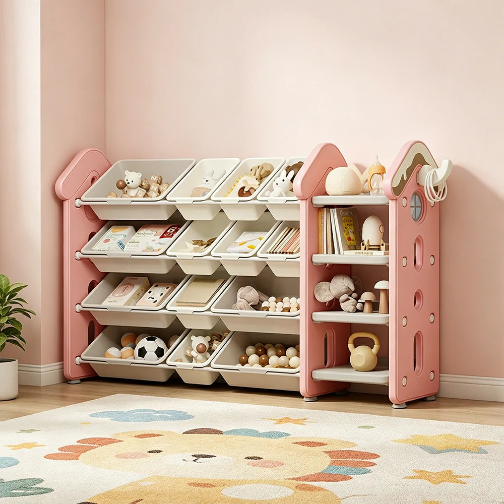 LIVARA Kids Storage Cabinet with Large Capacity Classified Storage 155cm for Kids Room Bedroom and Living Room - Pink