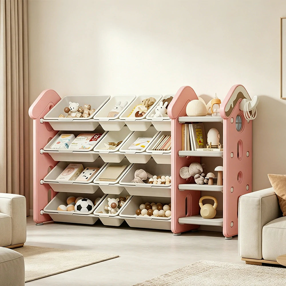 LIVARA Kids Storage Cabinet with Large Capacity Classified Storage 155cm for Kids Room Bedroom and Living Room - Pink
