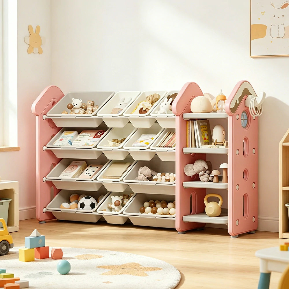 LIVARA Kids Storage Cabinet with Large Capacity Classified Storage 155cm for Kids Room Bedroom and Living Room - Pink
