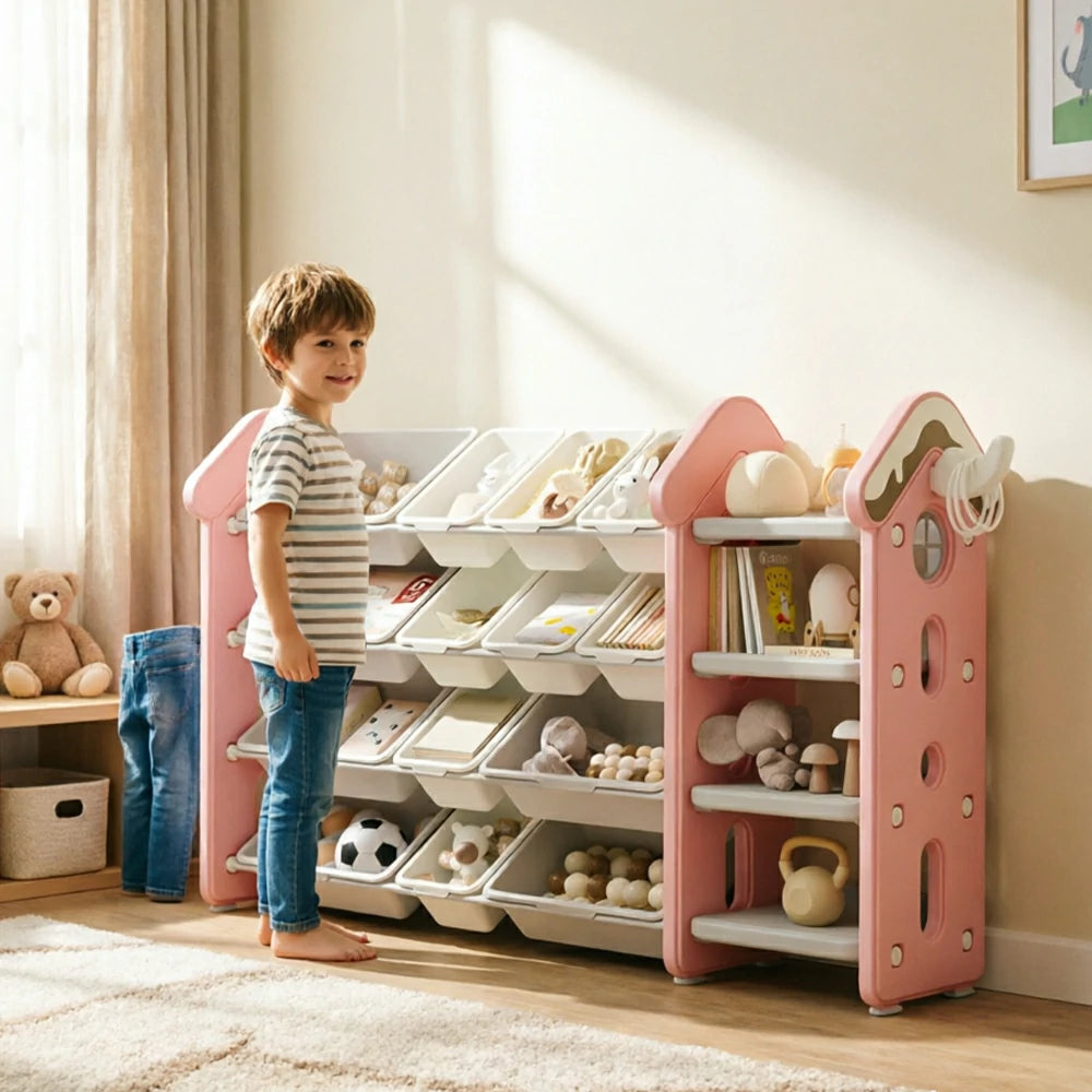 LIVARA Kids Storage Cabinet with Large Capacity Classified Storage 155cm for Kids Room Bedroom and Living Room - Pink