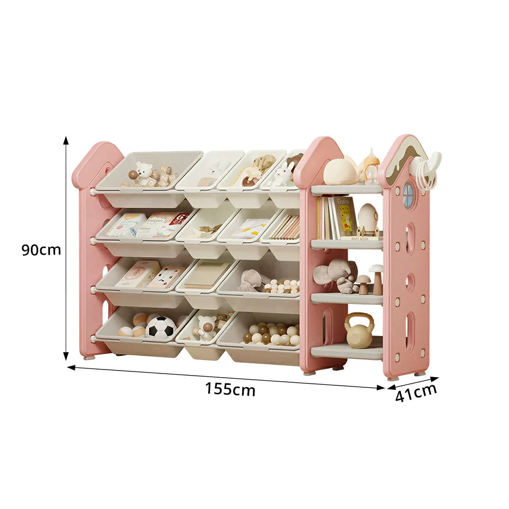 LIVARA Kids Storage Cabinet with Large Capacity Classified Storage 155cm for Kids Room Bedroom and Living Room - Pink