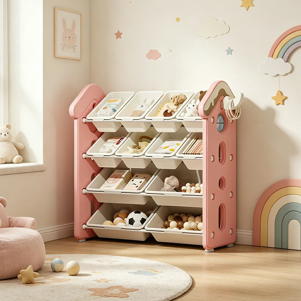 LIVARA Kids Storage Cabinet with Large Capacity Classified Storage 98cm for Kids Room Bedroom and Living Room - Pink