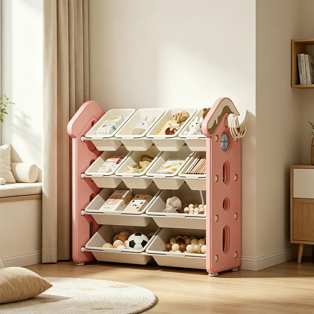 LIVARA Kids Storage Cabinet with Large Capacity Classified Storage 98cm for Kids Room Bedroom and Living Room - Pink