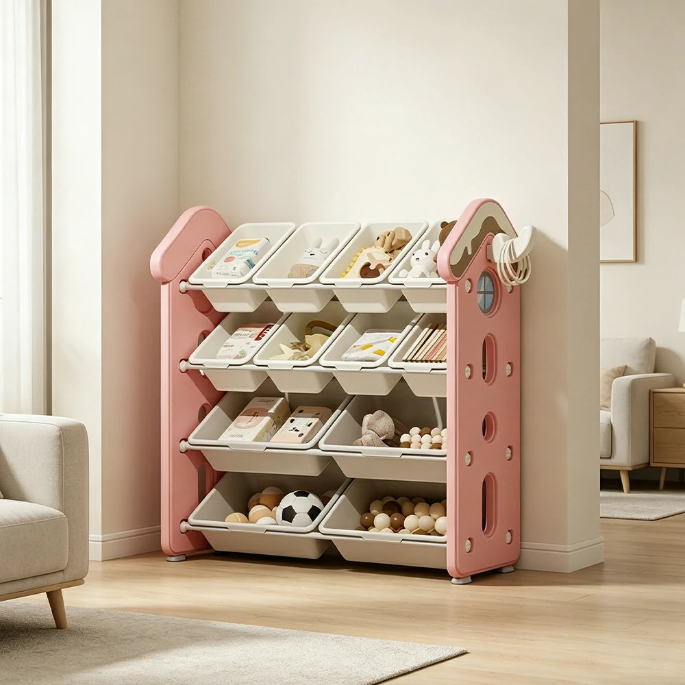 LIVARA Kids Storage Cabinet with Large Capacity Classified Storage 98cm for Kids Room Bedroom and Living Room - Pink