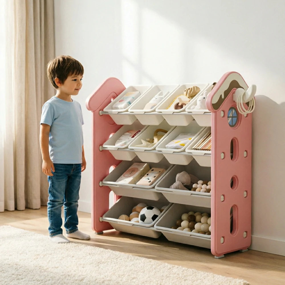 LIVARA Kids Storage Cabinet with Large Capacity Classified Storage 98cm for Kids Room Bedroom and Living Room - Pink
