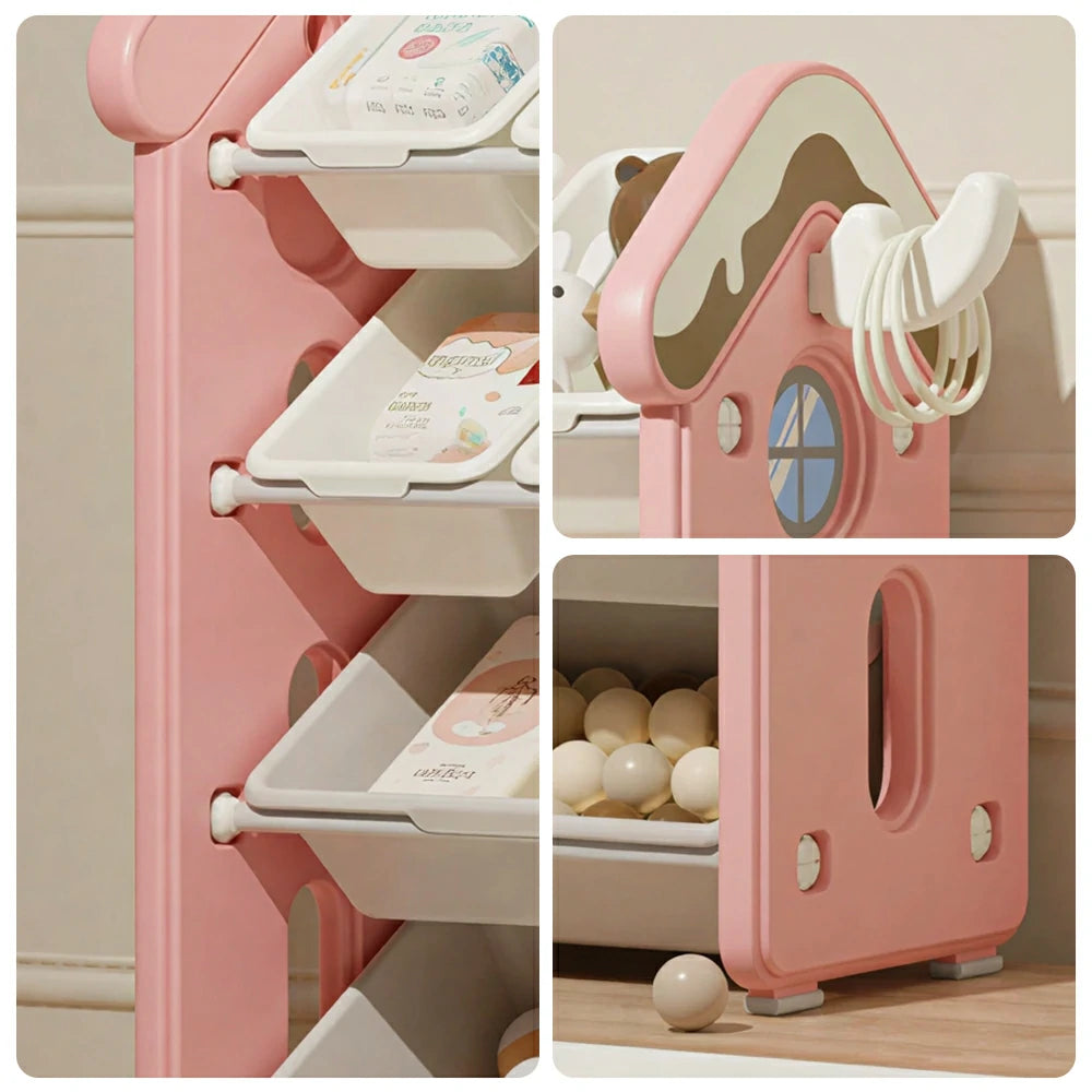 LIVARA Kids Storage Cabinet with Large Capacity Classified Storage 98cm for Kids Room Bedroom and Living Room - Pink