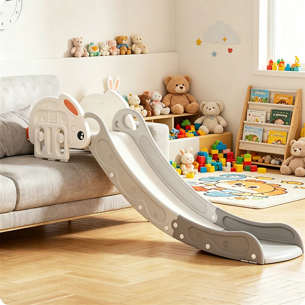 LIVARA Rabbit Shape Kids Indoor Slide with Adjustable Handrail and Anti-slip Design for Bedroom Living Room and Kids Room