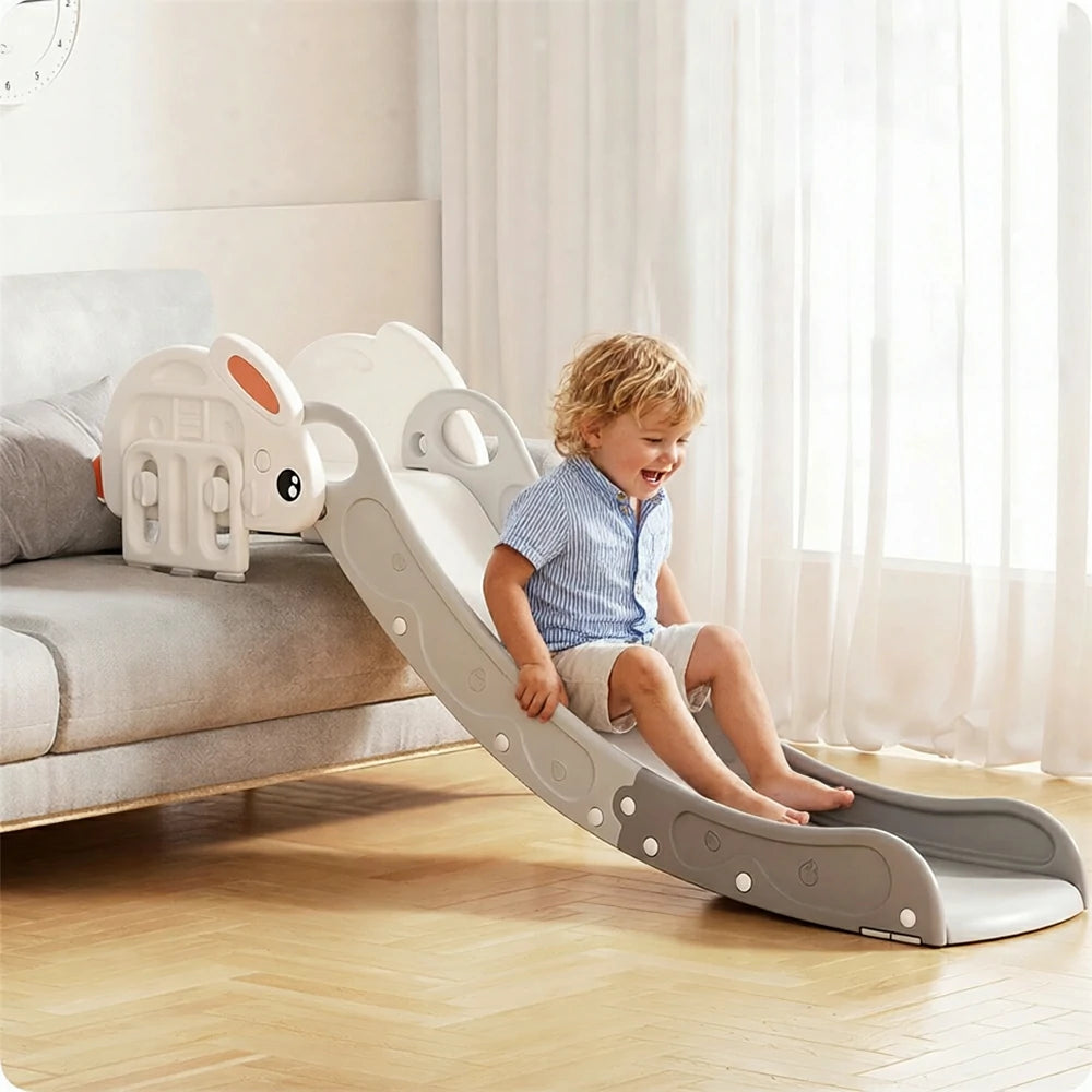 LIVARA Rabbit Shape Kids Indoor Slide with Adjustable Handrail and Anti-slip Design for Bedroom Living Room and Kids Room