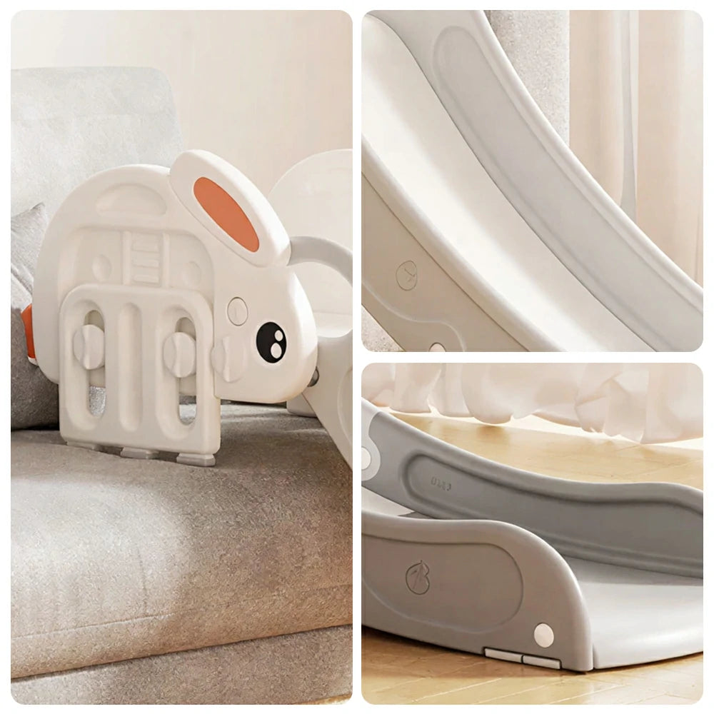 LIVARA Rabbit Shape Kids Indoor Slide with Adjustable Handrail and Anti-slip Design for Bedroom Living Room and Kids Room