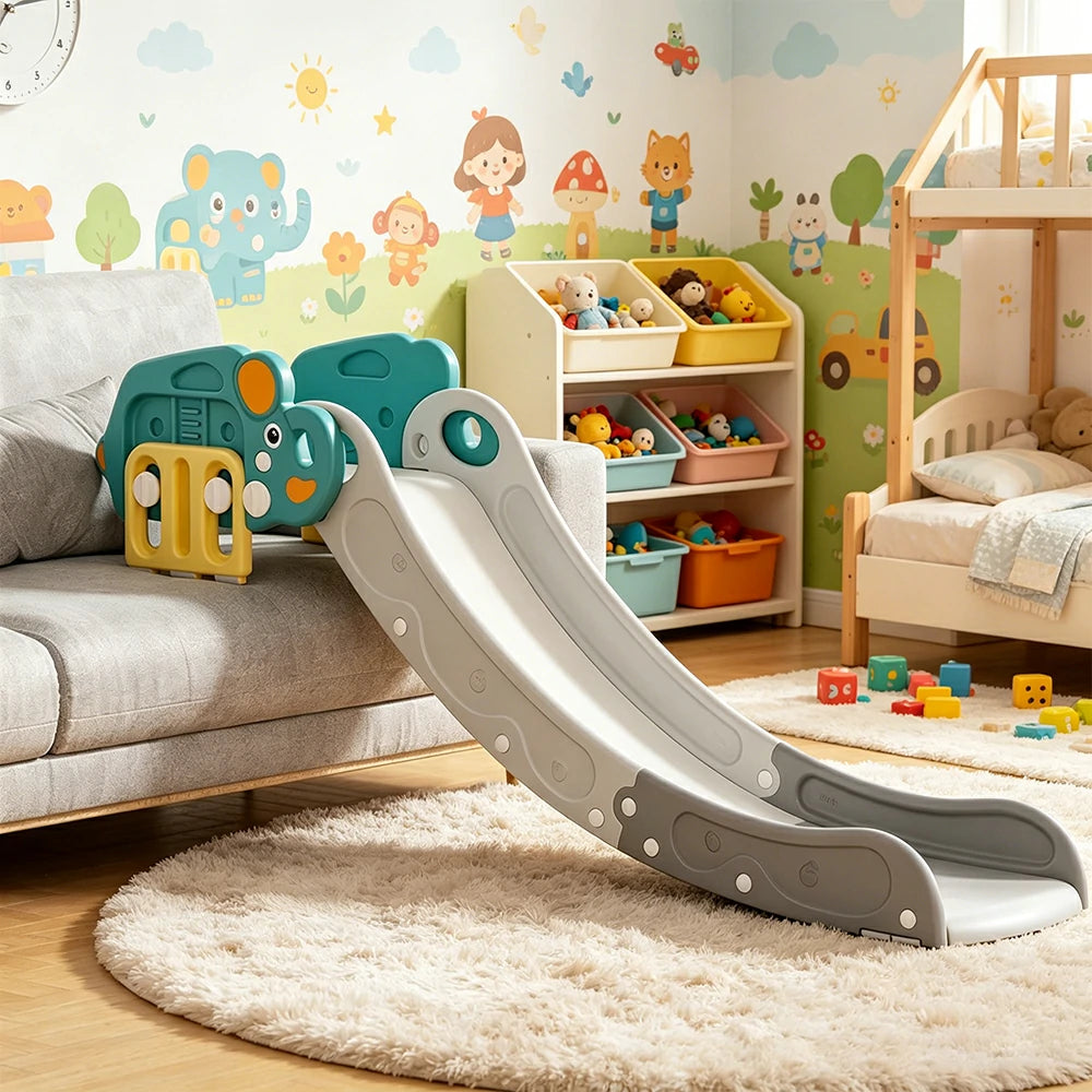LIVARA Mammoth Shape Kids Indoor Slide with Adjustable Handrail and Anti-slip Design for Bedroom Living Room and Kids Room