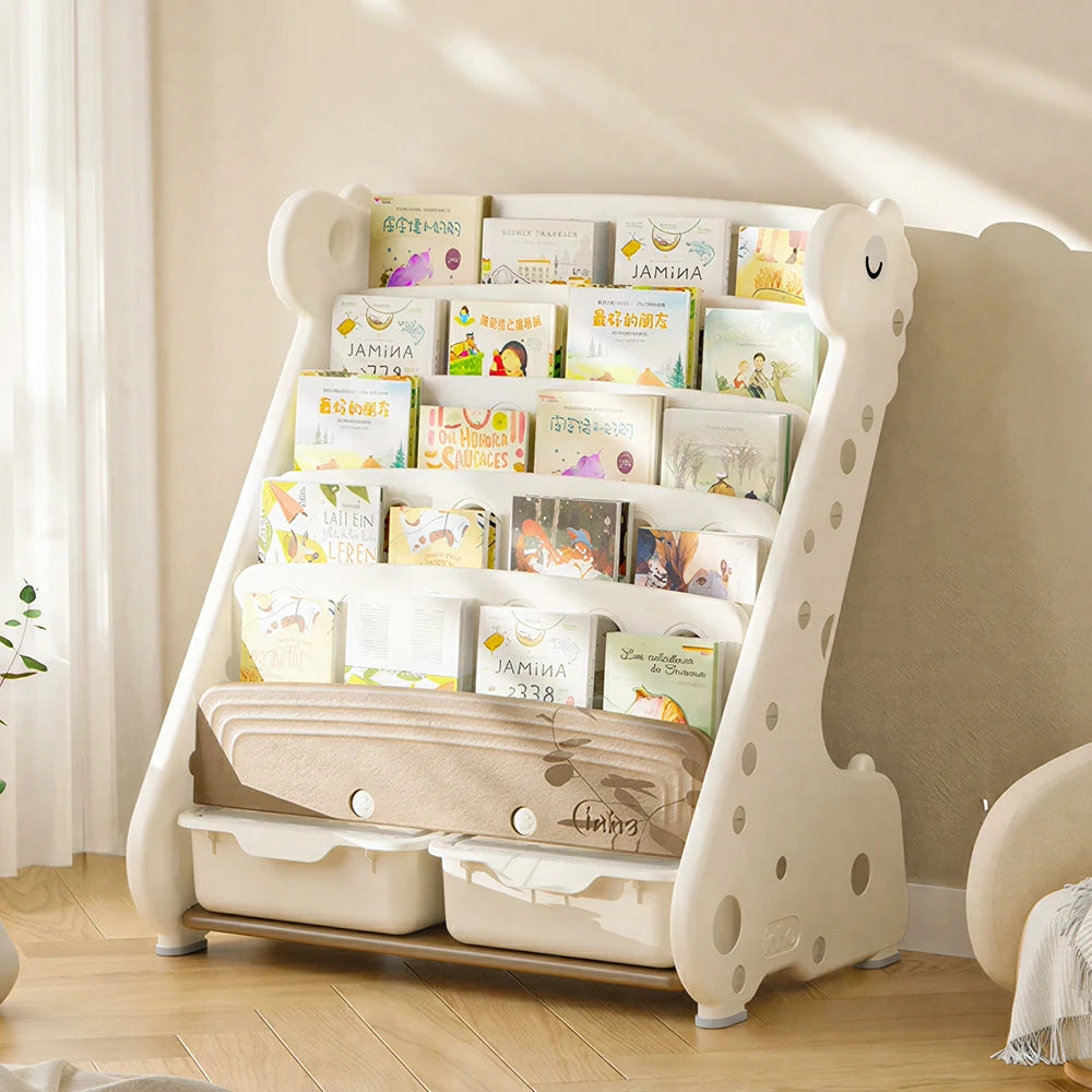 LIVARA Kids Book and Toy Storage Cabinet with Open Shelves and Storage Boxes for Kids Room and Learning Space