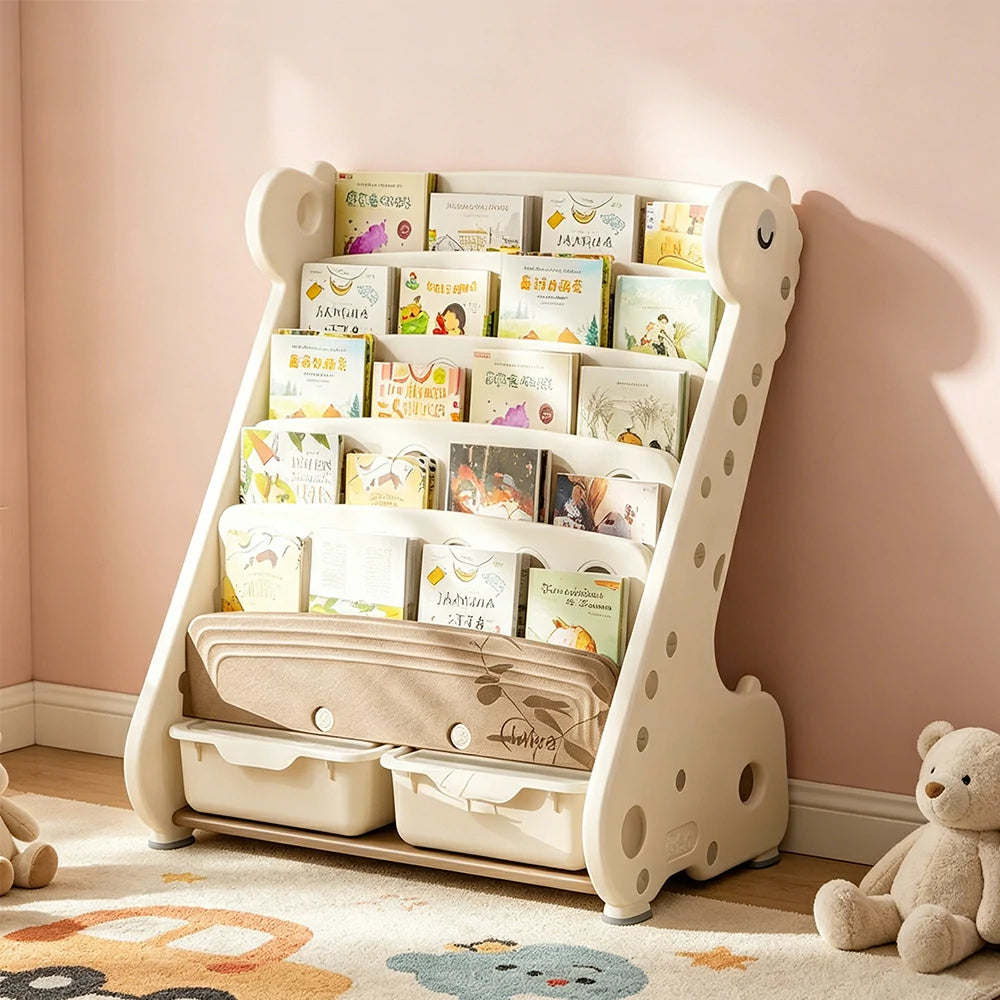 LIVARA Kids Book and Toy Storage Cabinet with Open Shelves and Storage Boxes for Kids Room and Learning Space