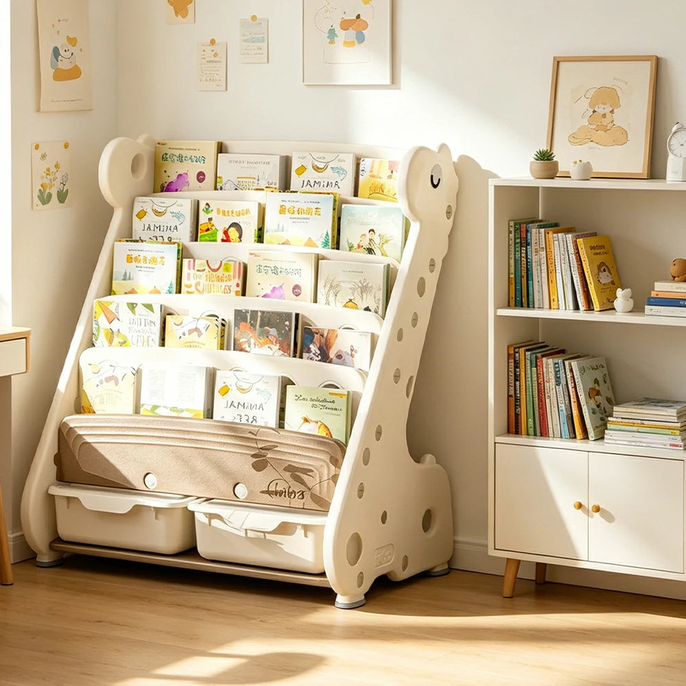 LIVARA Kids Book and Toy Storage Cabinet with Open Shelves and Storage Boxes for Kids Room and Learning Space
