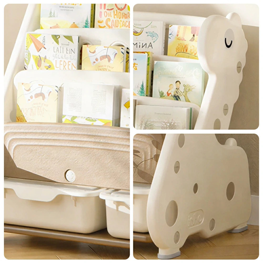 LIVARA Kids Book and Toy Storage Cabinet with Open Shelves and Storage Boxes for Kids Room and Learning Space