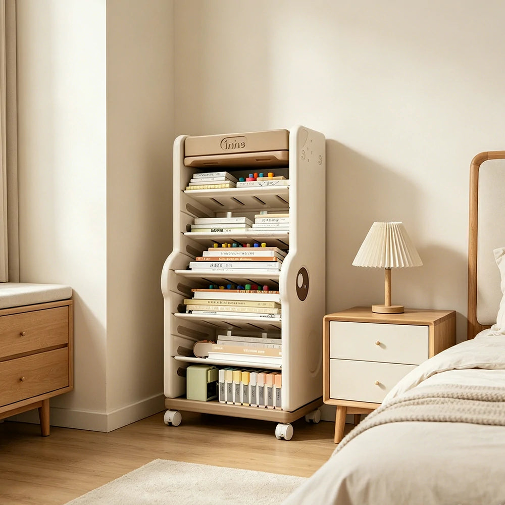 LIVARA Desk Side Storage Rack with Adjustable Shelves and Wheels for Study Room Learning Area and Office