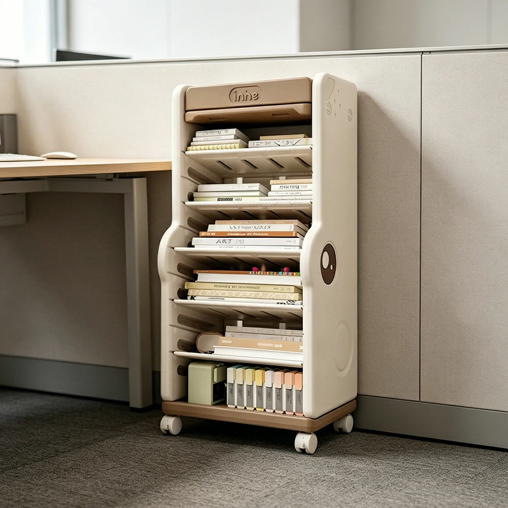 LIVARA Desk Side Storage Rack with Adjustable Shelves and Wheels for Study Room Learning Area and Office