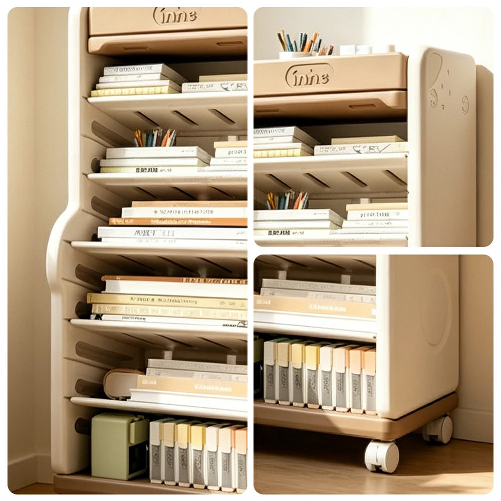 LIVARA Desk Side Storage Rack with Adjustable Shelves and Wheels for Study Room Learning Area and Office