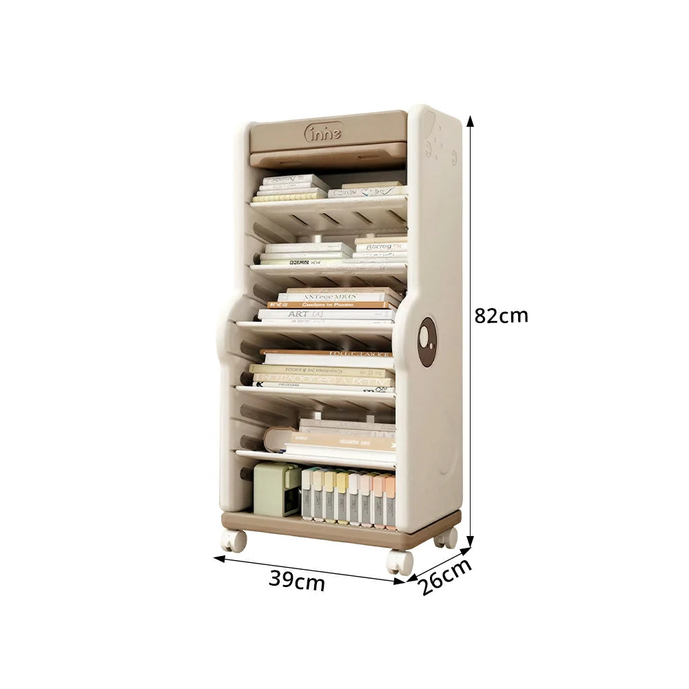 LIVARA Desk Side Storage Rack with Adjustable Shelves and Wheels for Study Room Learning Area and Office