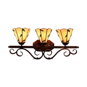 LIVARA European Vintage Warm Leaf 3-Light Wall Light Stained Glass Handcrafted Iron Frame 63cm Living Room Bedroom Dining