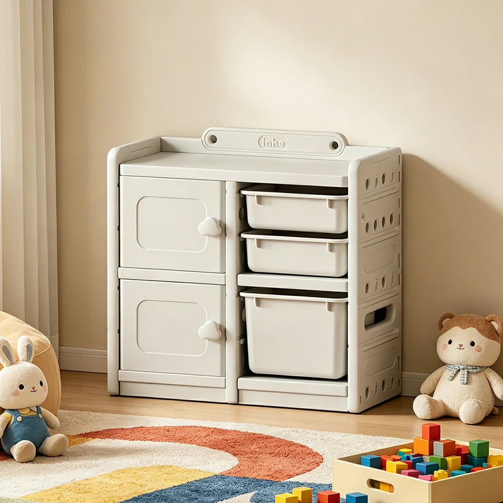 LIVARA Kids Storage Cabinet with Open Storage and Drawer Boxes 73x33x67cm for Kids Room and Playroom