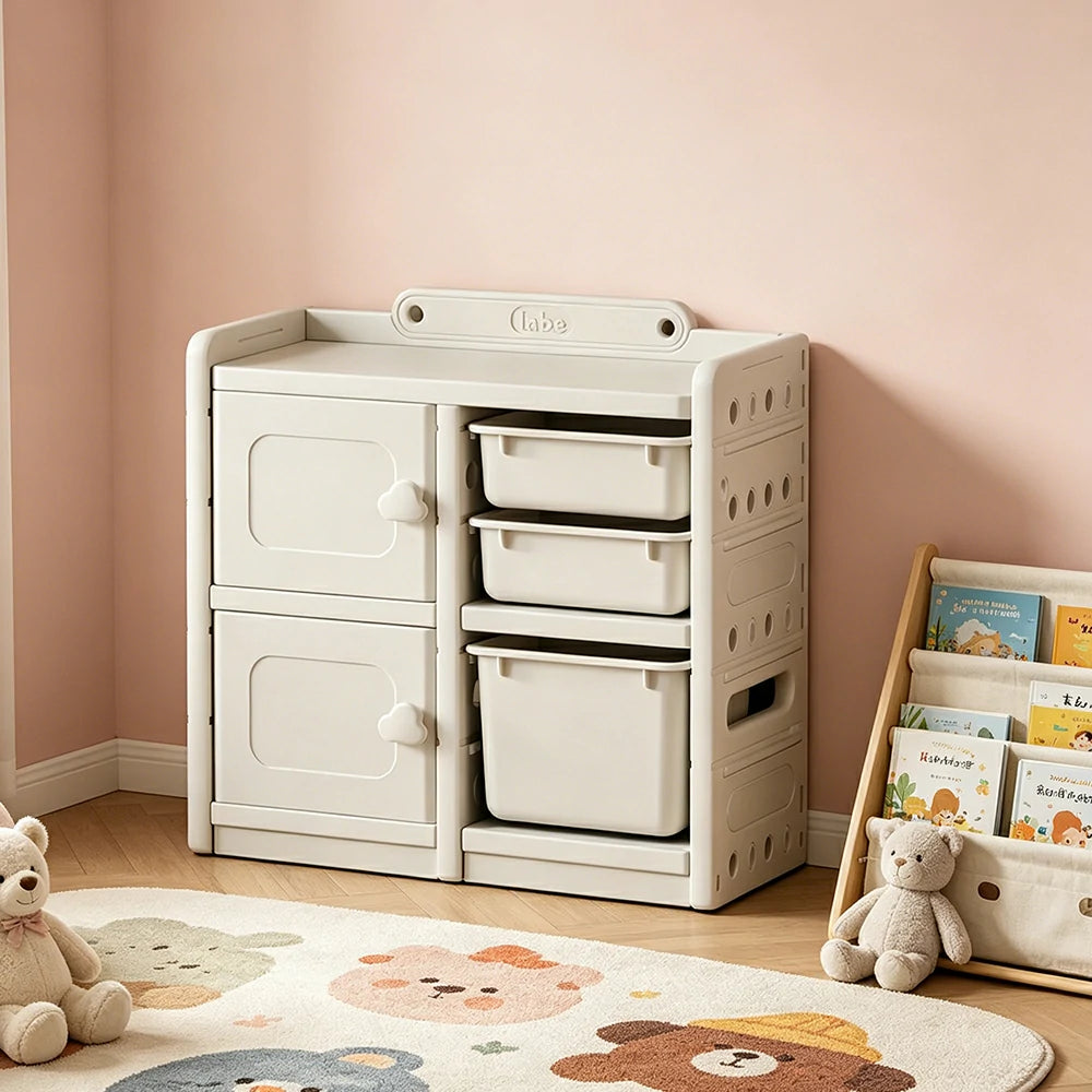 LIVARA Kids Storage Cabinet with Open Storage and Drawer Boxes 73x33x67cm for Kids Room and Playroom