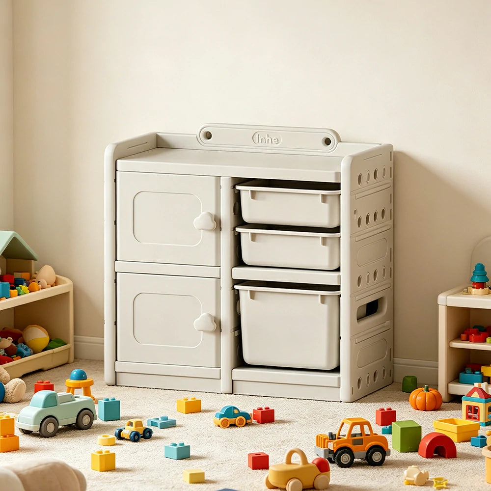 LIVARA Kids Storage Cabinet with Open Storage and Drawer Boxes 73x33x67cm for Kids Room and Playroom