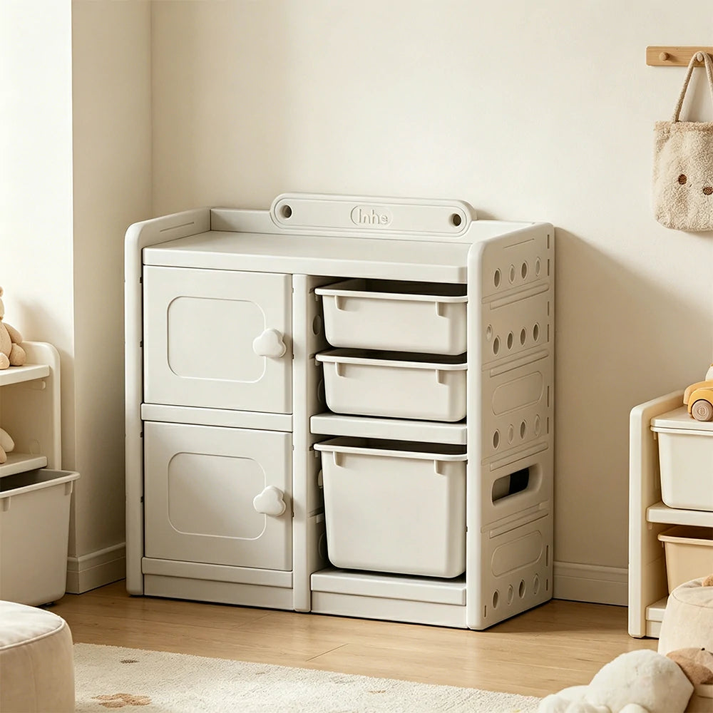 LIVARA Kids Storage Cabinet with Open Storage and Drawer Boxes 73x33x67cm for Kids Room and Playroom