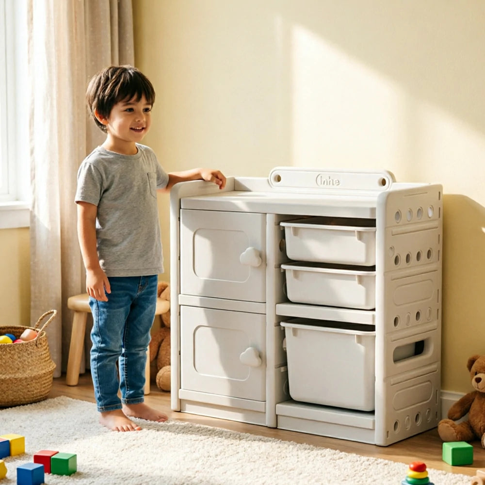 LIVARA Kids Storage Cabinet with Open Storage and Drawer Boxes 73x33x67cm for Kids Room and Playroom