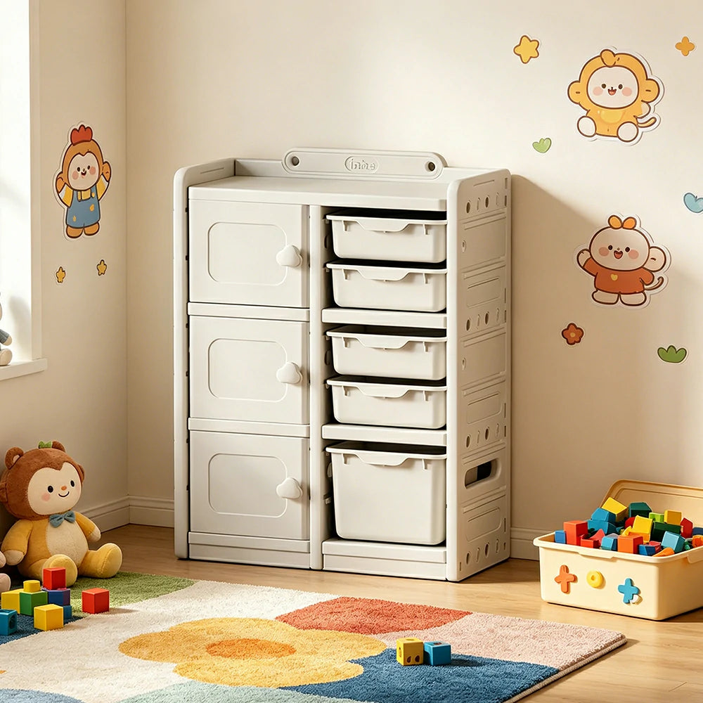 LIVARA Kids Storage Cabinet with Open Storage and Drawer Boxes 73x33x94cm for Kids Room and Playroom