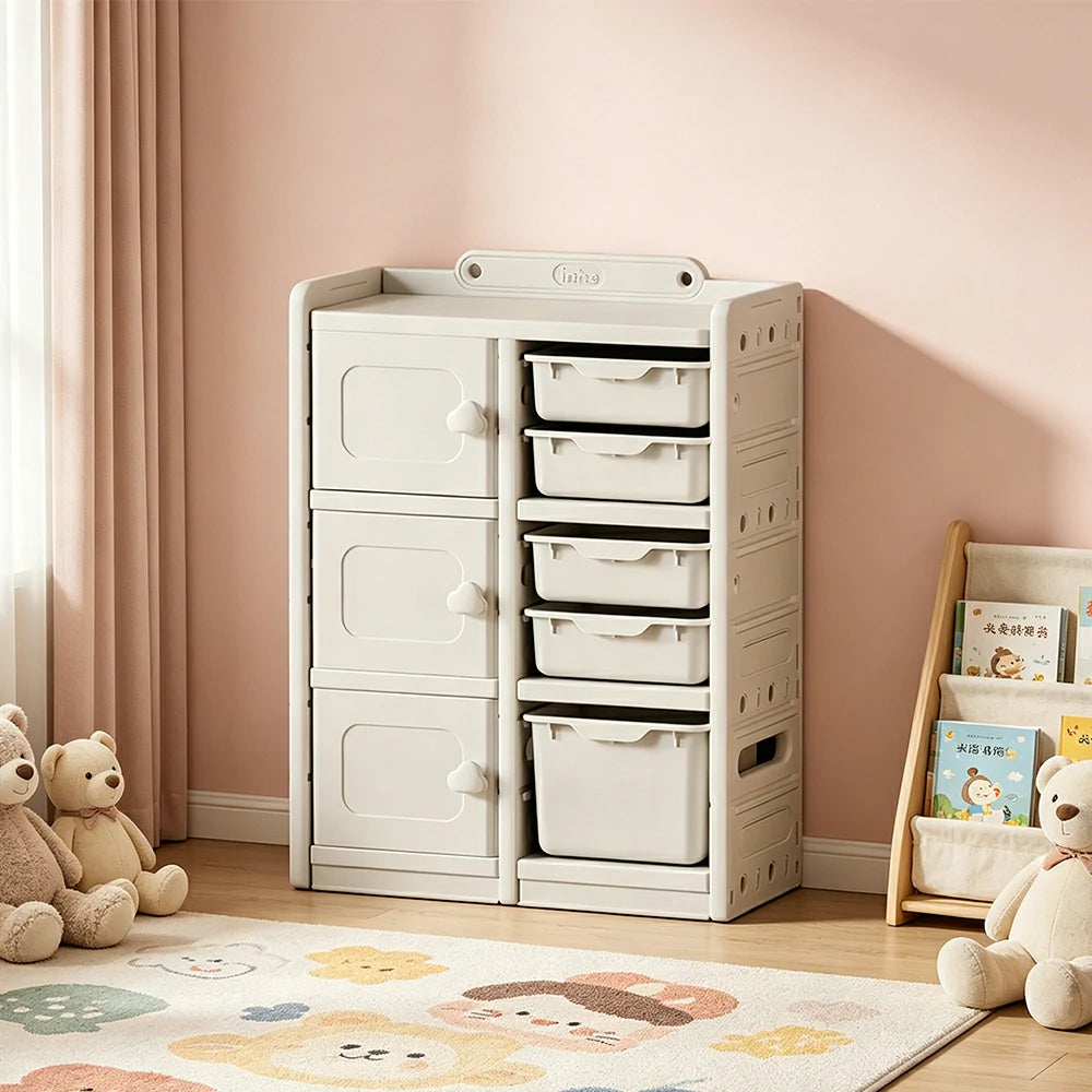 LIVARA Kids Storage Cabinet with Open Storage and Drawer Boxes 73x33x94cm for Kids Room and Playroom
