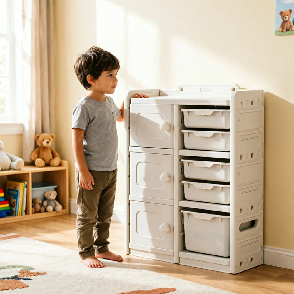 LIVARA Kids Storage Cabinet with Open Storage and Drawer Boxes 73x33x94cm for Kids Room and Playroom