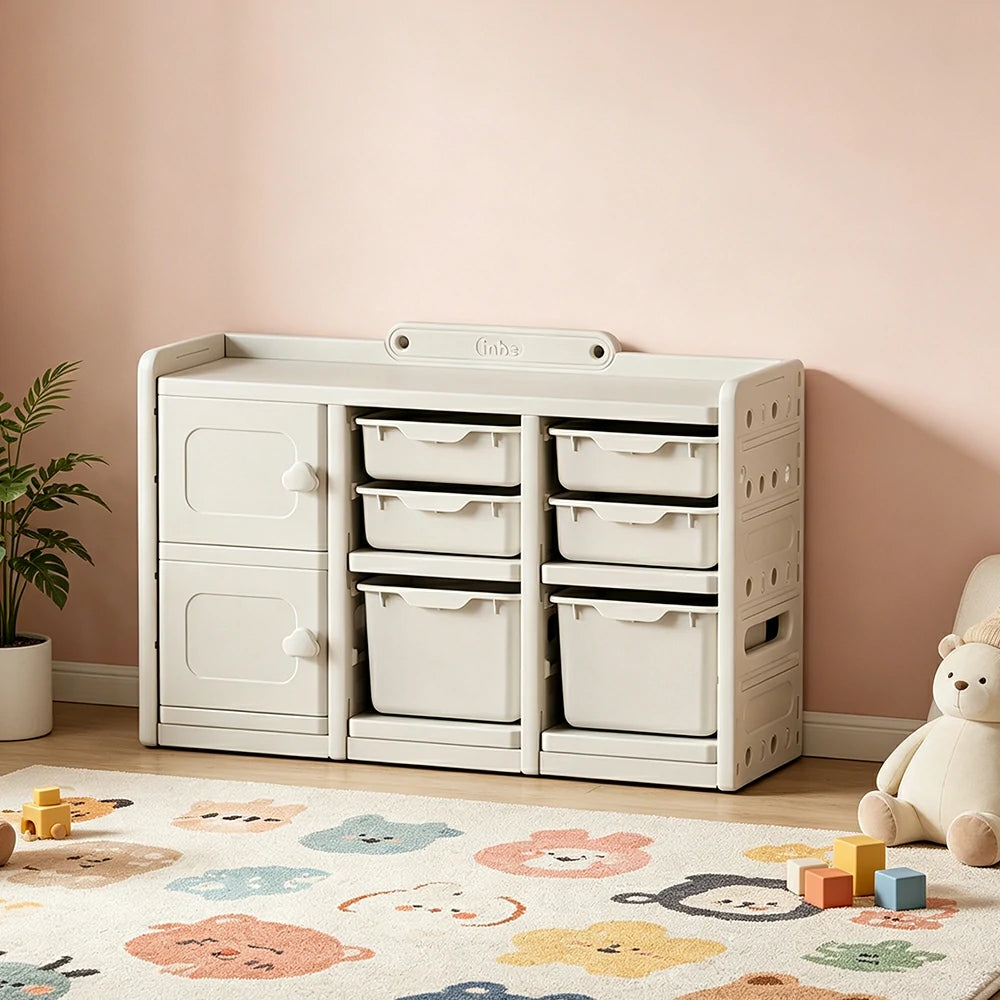 LIVARA Kids Storage Cabinet with Open Storage and Drawer Boxes 108x33x67cm for Kids Room and Playroom
