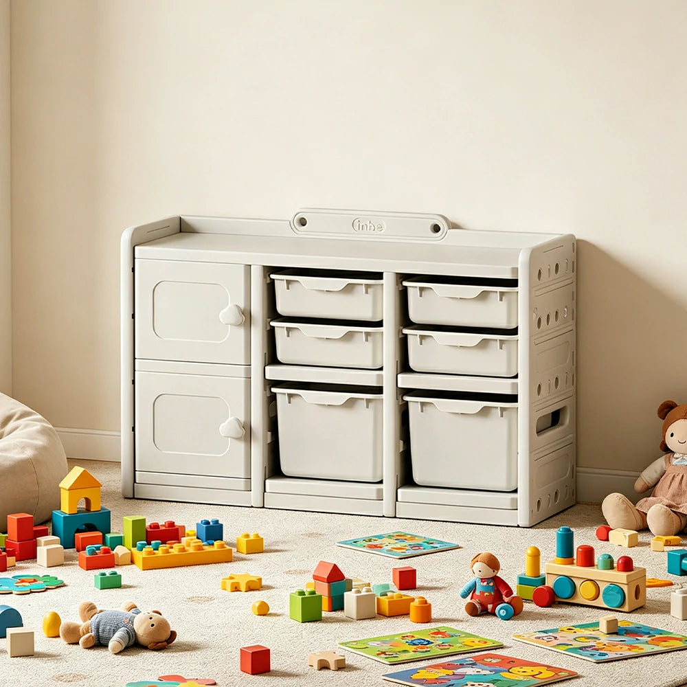 LIVARA Kids Storage Cabinet with Open Storage and Drawer Boxes 108x33x67cm for Kids Room and Playroom