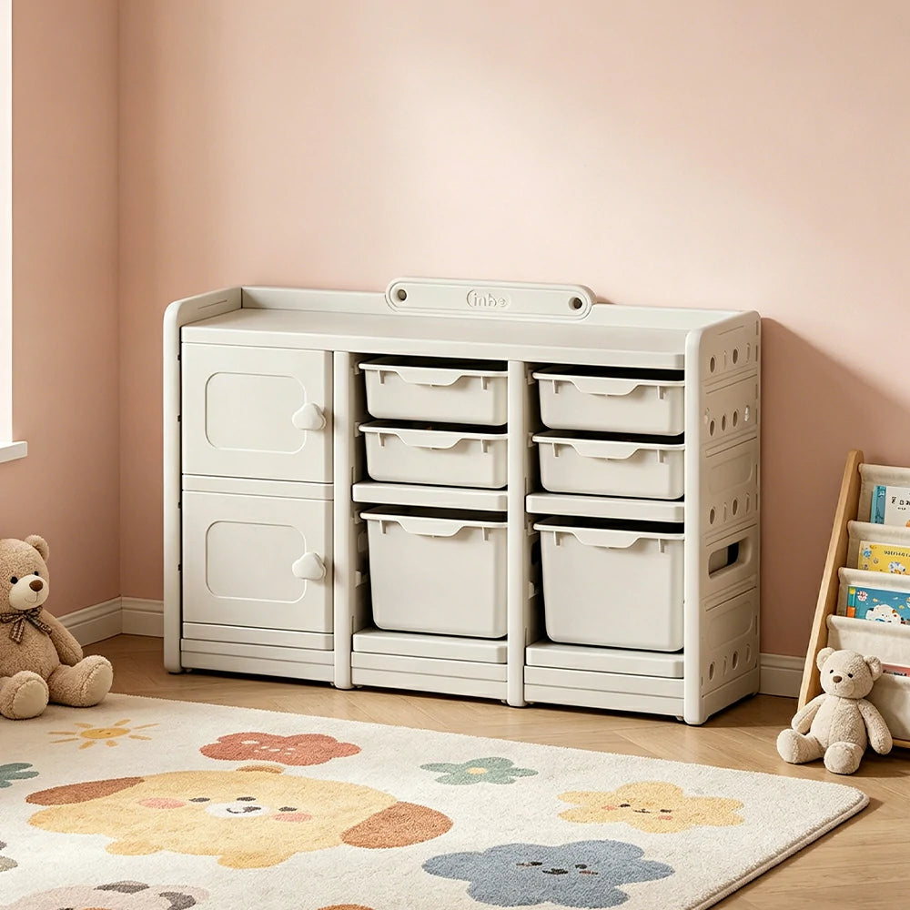 LIVARA Kids Storage Cabinet with Open Storage and Drawer Boxes 108x33x67cm for Kids Room and Playroom