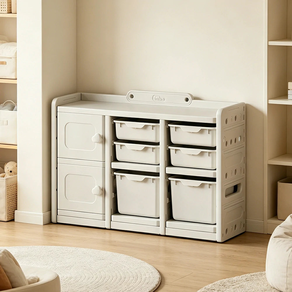 LIVARA Kids Storage Cabinet with Open Storage and Drawer Boxes 108x33x67cm for Kids Room and Playroom