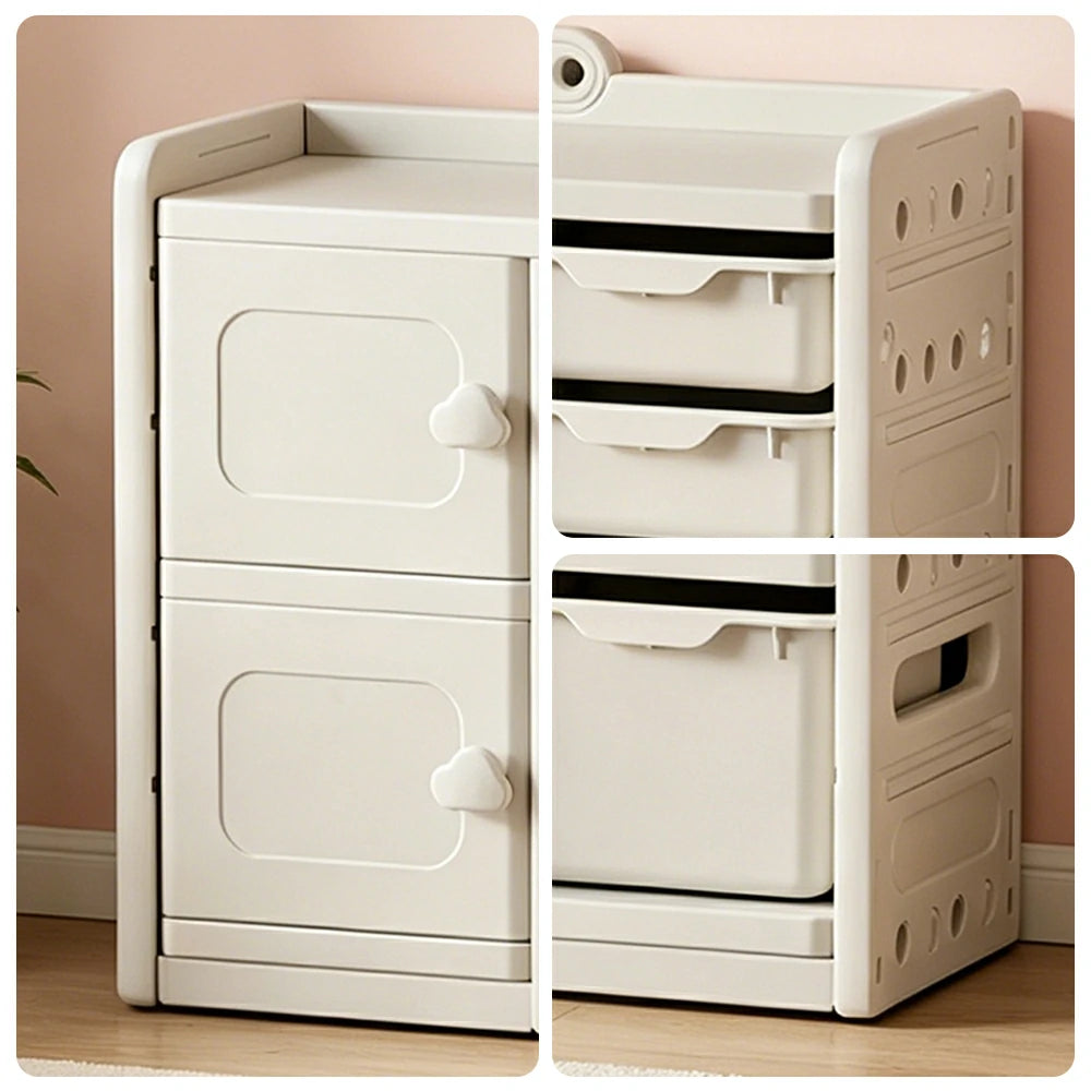 LIVARA Kids Storage Cabinet with Open Storage and Drawer Boxes 108x33x67cm for Kids Room and Playroom