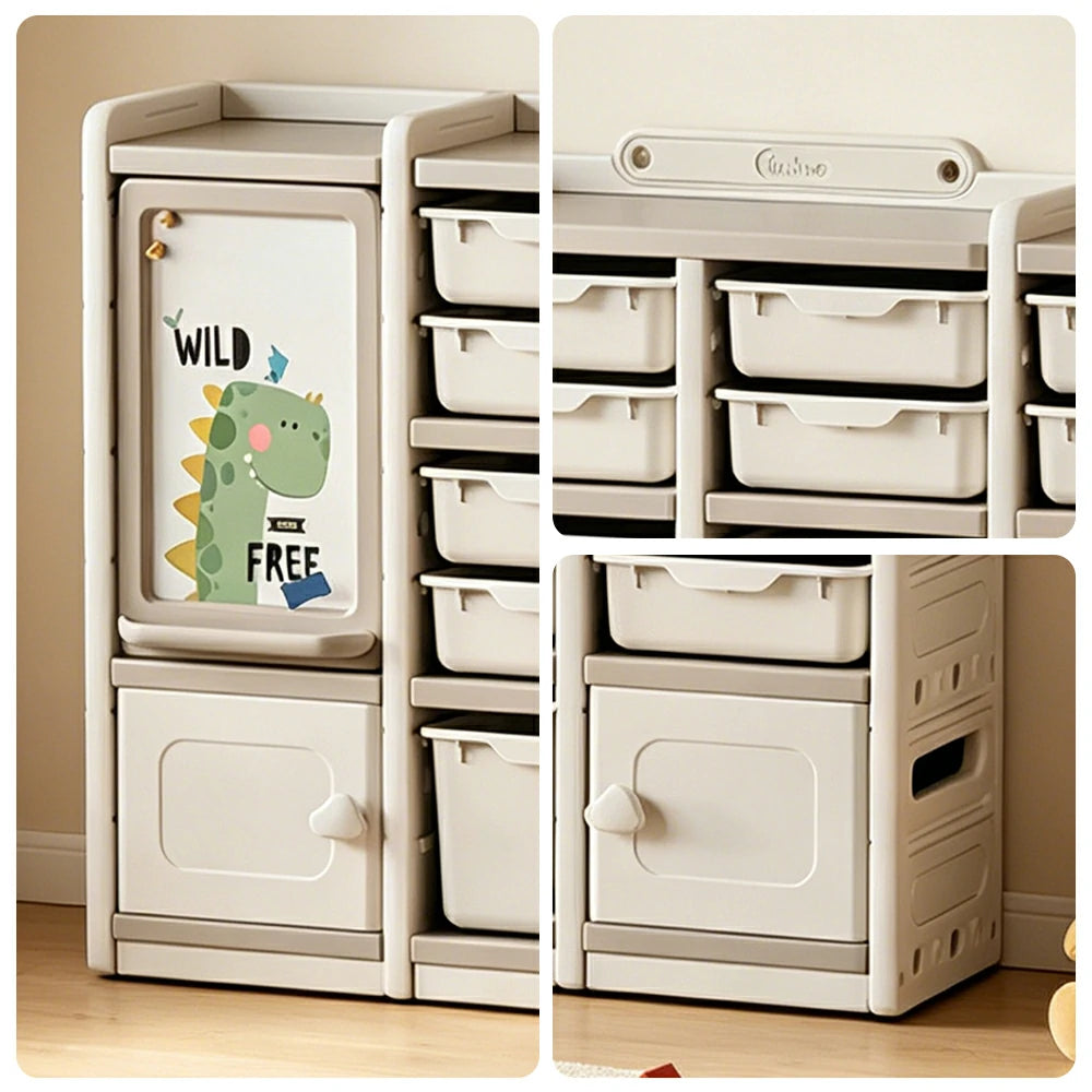 LIVARA Kids Storage Cabinet with Open Storage and Drawer Boxes 141x33x94cm for Kids Room and Playroom