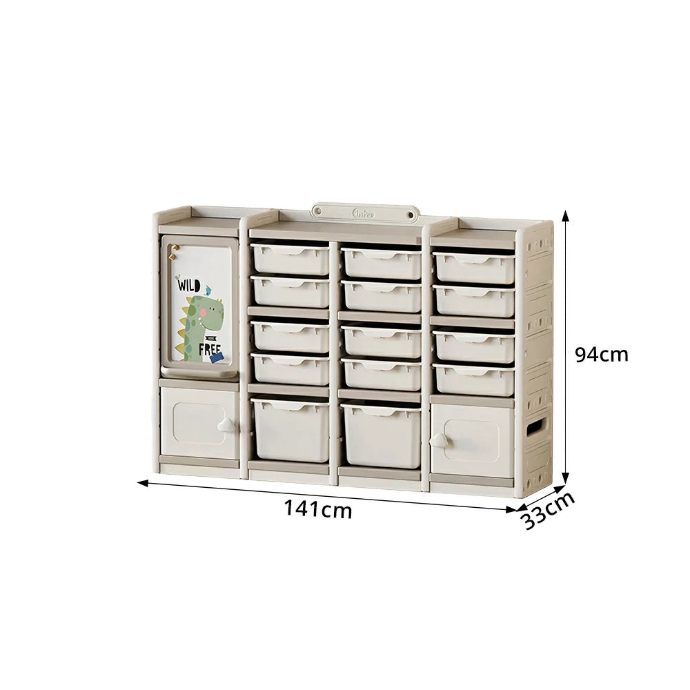 LIVARA Kids Storage Cabinet with Open Storage and Drawer Boxes 141x33x94cm for Kids Room and Playroom