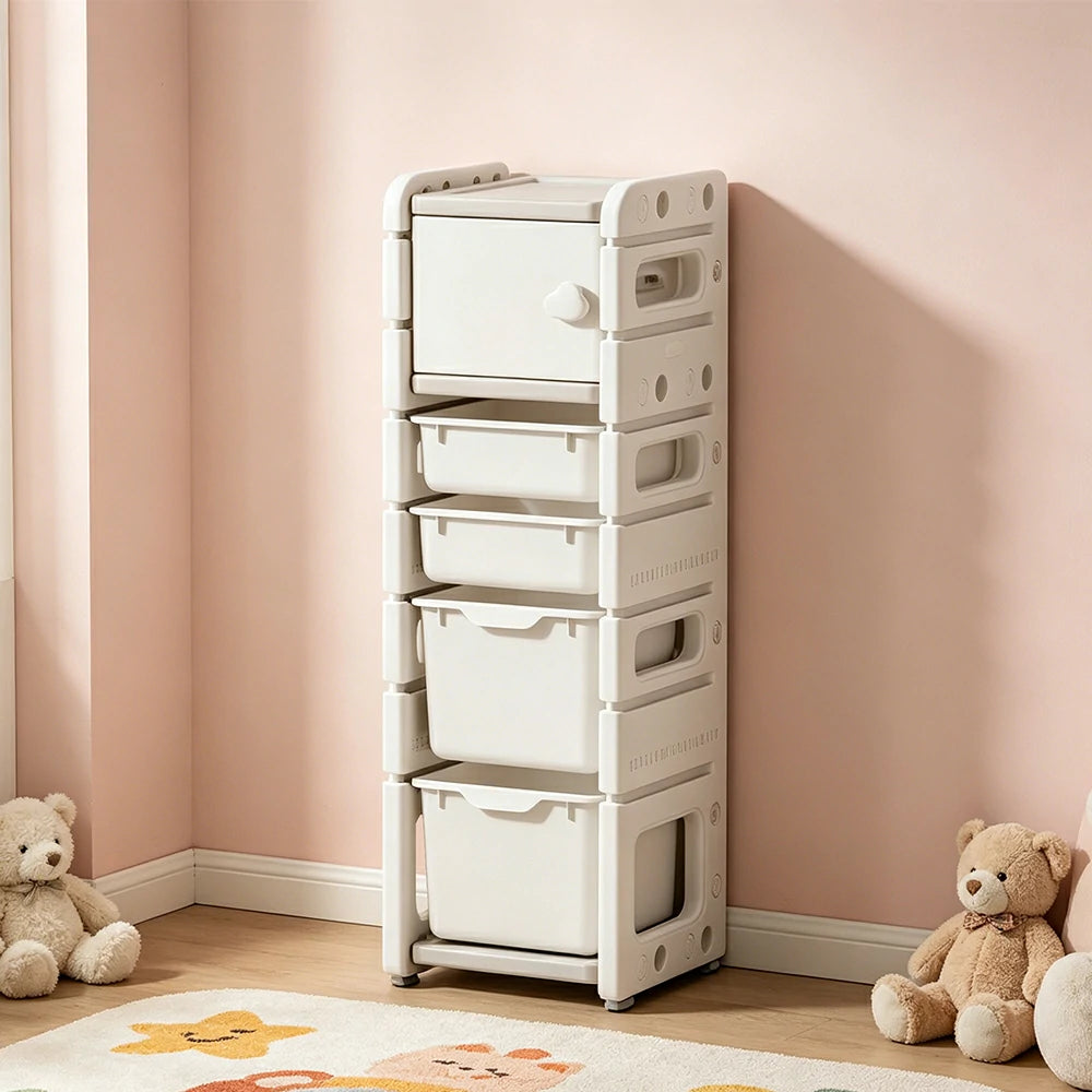 LIVARA Kids Storage Cabinet with Open Storage and Drawer Boxes 37x33x108cm for Kids Room and Playroom