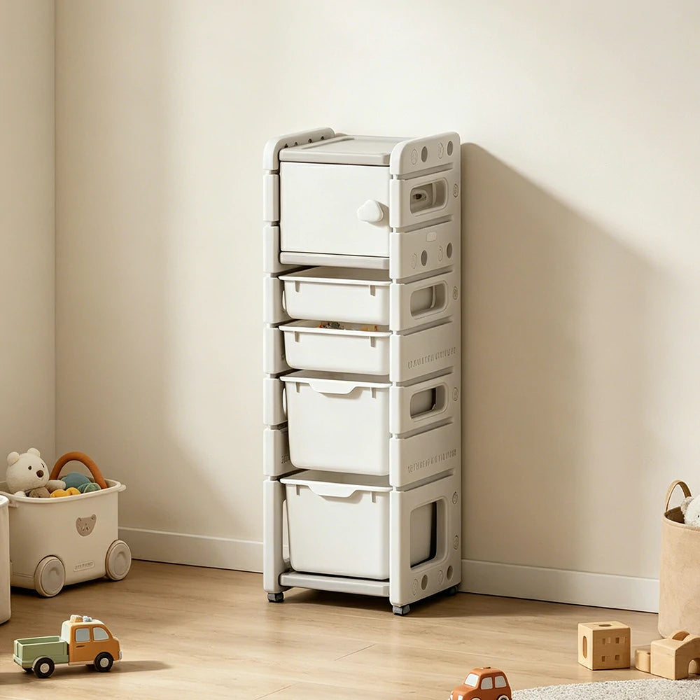 LIVARA Kids Storage Cabinet with Open Storage and Drawer Boxes 37x33x108cm for Kids Room and Playroom