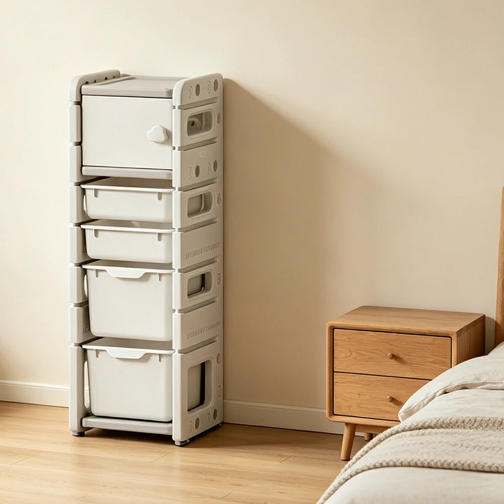 LIVARA Kids Storage Cabinet with Open Storage and Drawer Boxes 37x33x108cm for Kids Room and Playroom