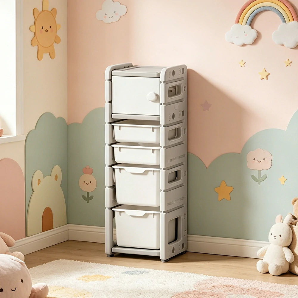 LIVARA Kids Storage Cabinet with Open Storage and Drawer Boxes 37x33x108cm for Kids Room and Playroom
