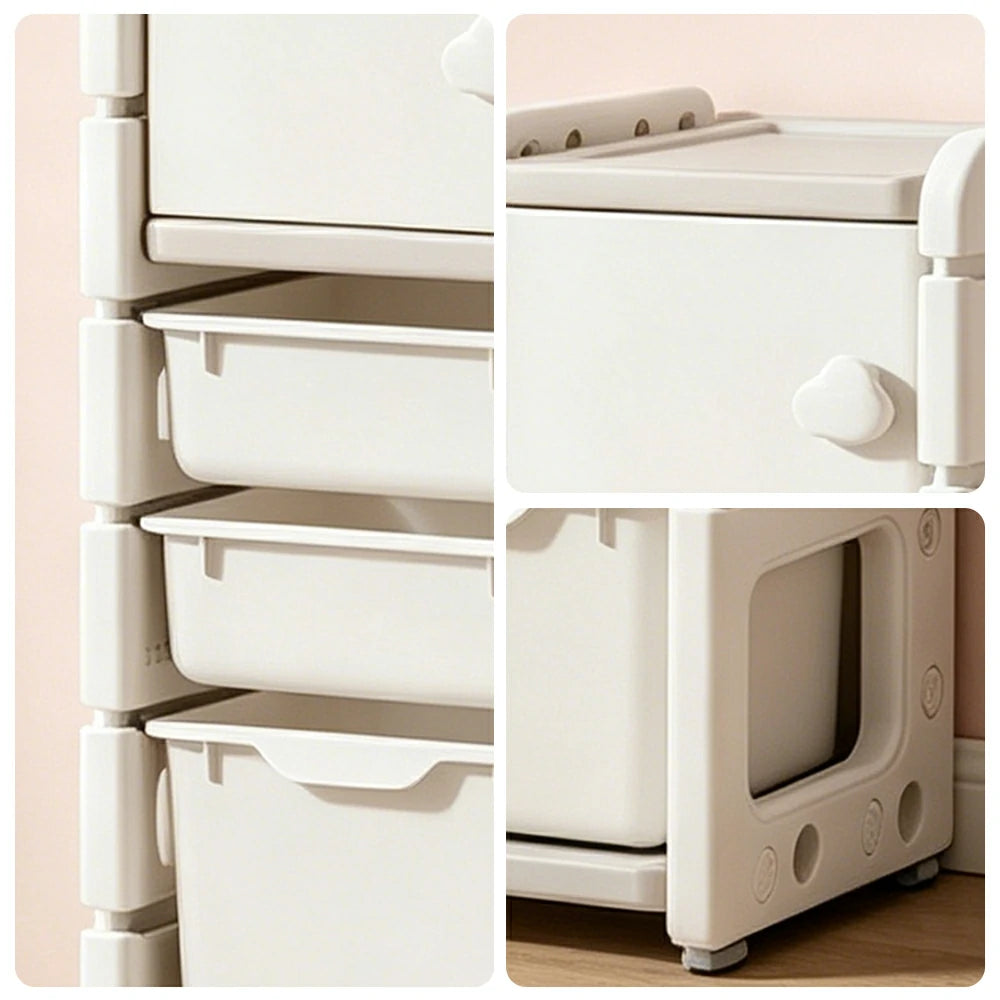 LIVARA Kids Storage Cabinet with Open Storage and Drawer Boxes 37x33x108cm for Kids Room and Playroom