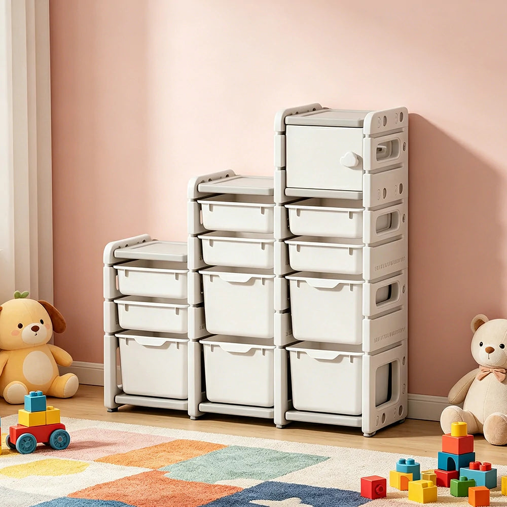 LIVARA Kids Storage Cabinet with Open Storage and Drawer Boxes 102x33x108cm for Kids Room and Playroom