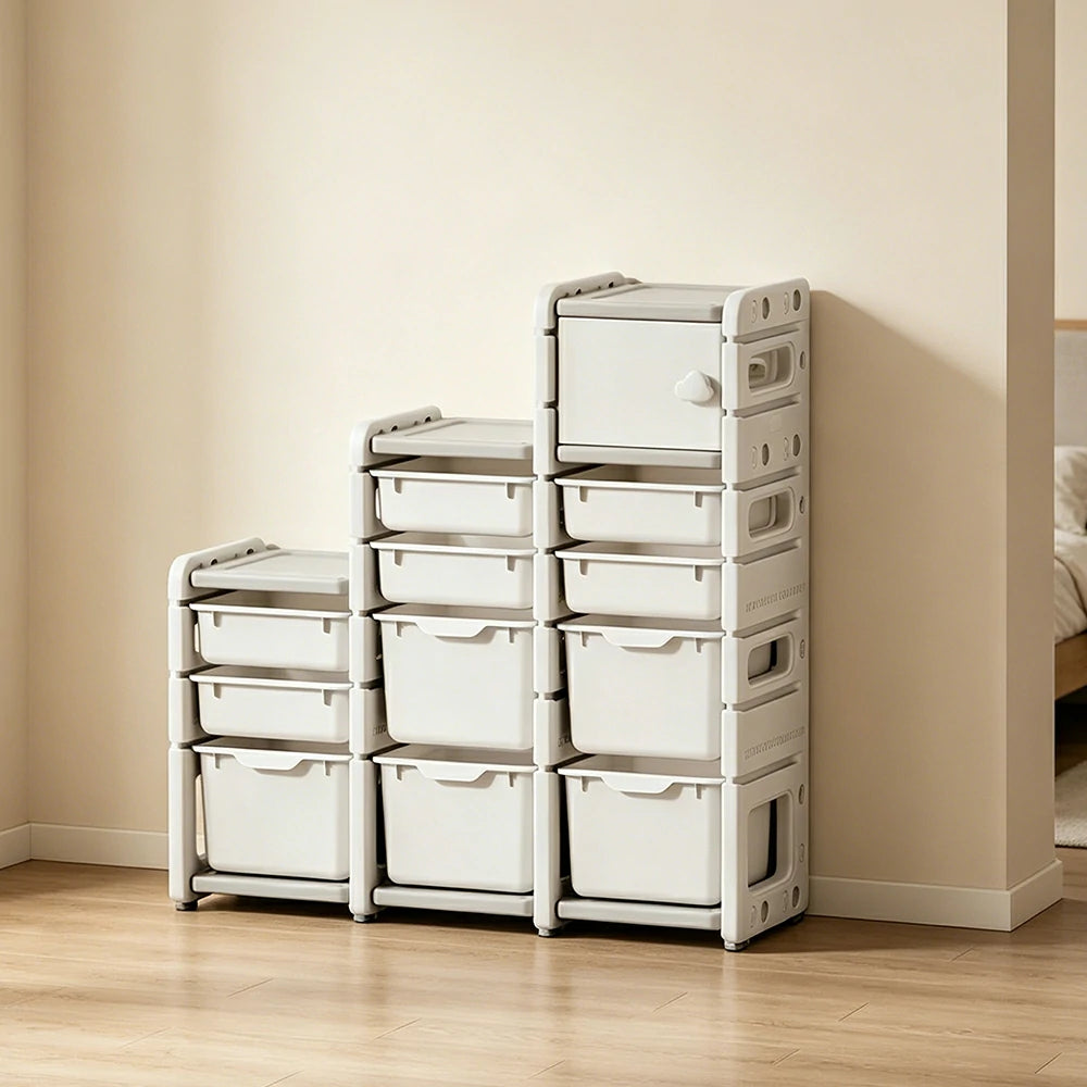 LIVARA Kids Storage Cabinet with Open Storage and Drawer Boxes 102x33x108cm for Kids Room and Playroom