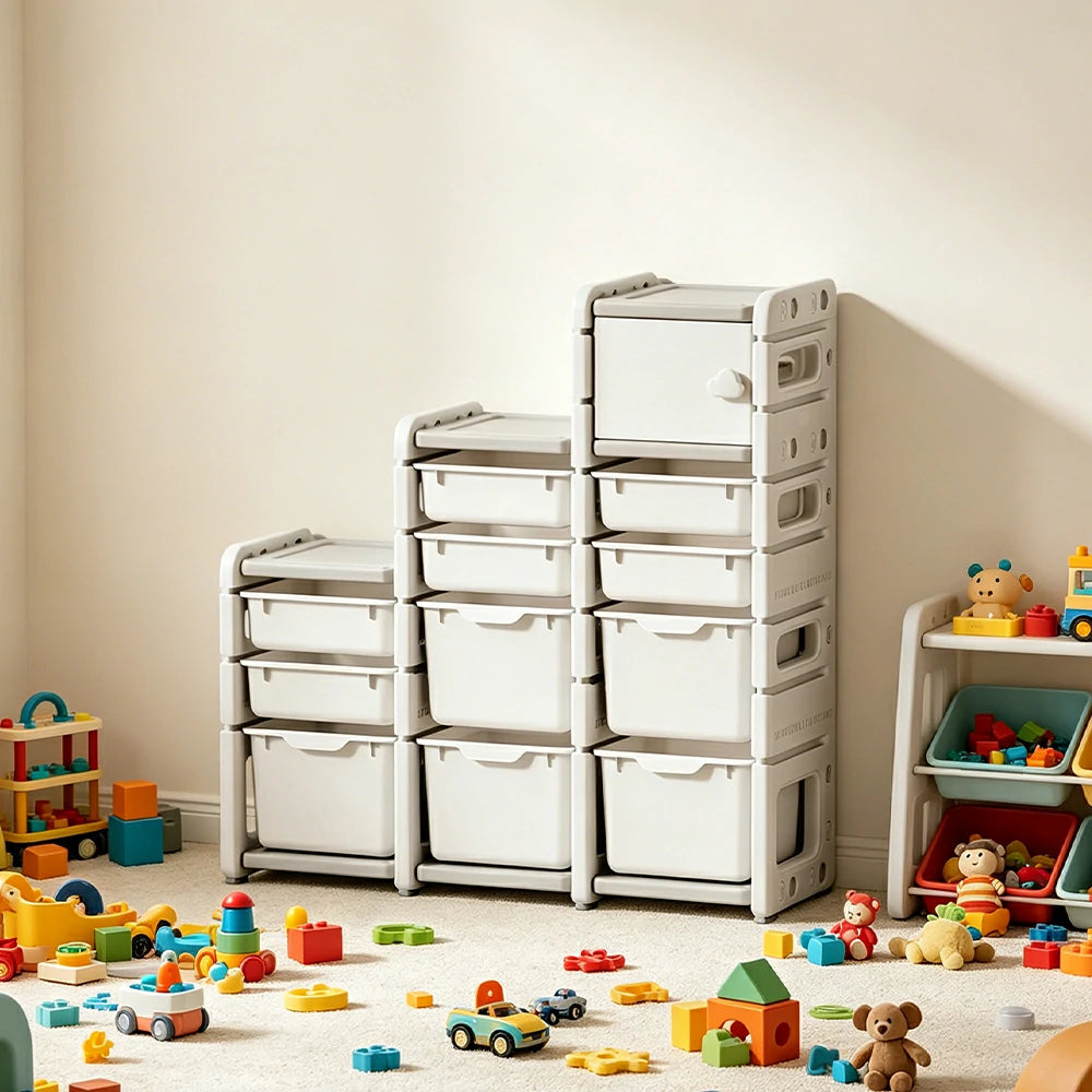 LIVARA Kids Storage Cabinet with Open Storage and Drawer Boxes 102x33x108cm for Kids Room and Playroom